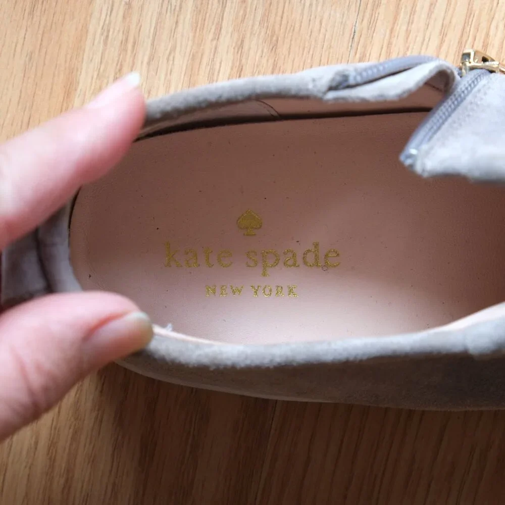Kate Spade Gray Tan Suede Lenna Tassel Sneakers Shoes Size 8.5